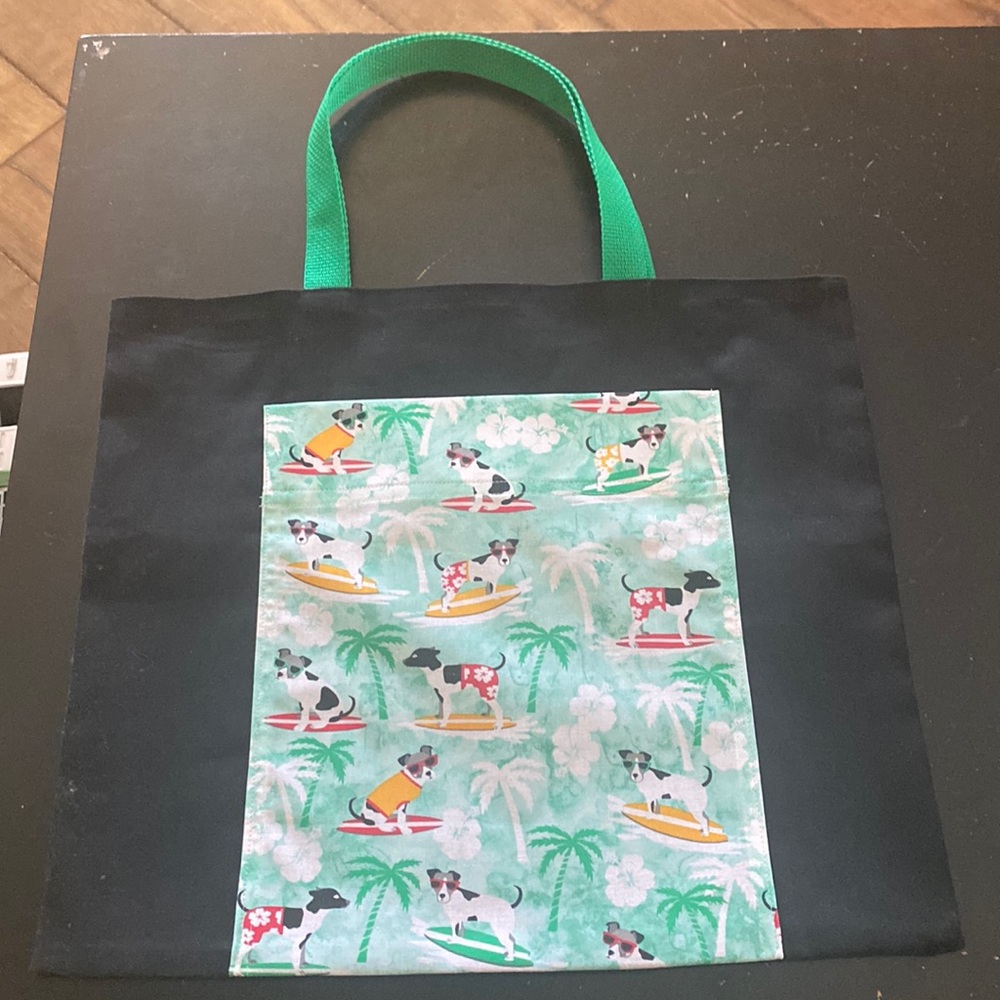 Hand Sewn Surfer Dog Reusable Tote Bag